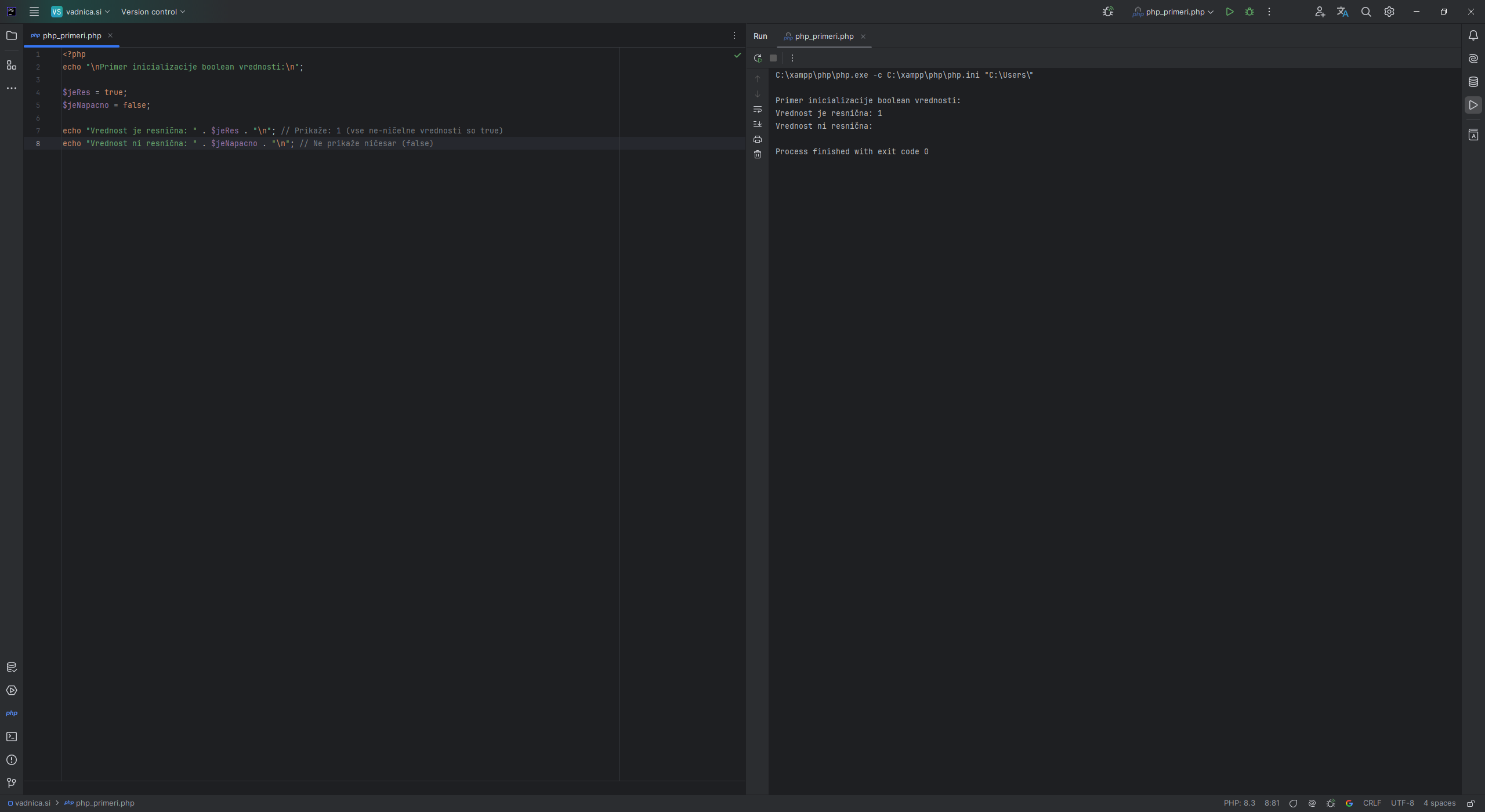 Primer inicializacije boolean vrednosti