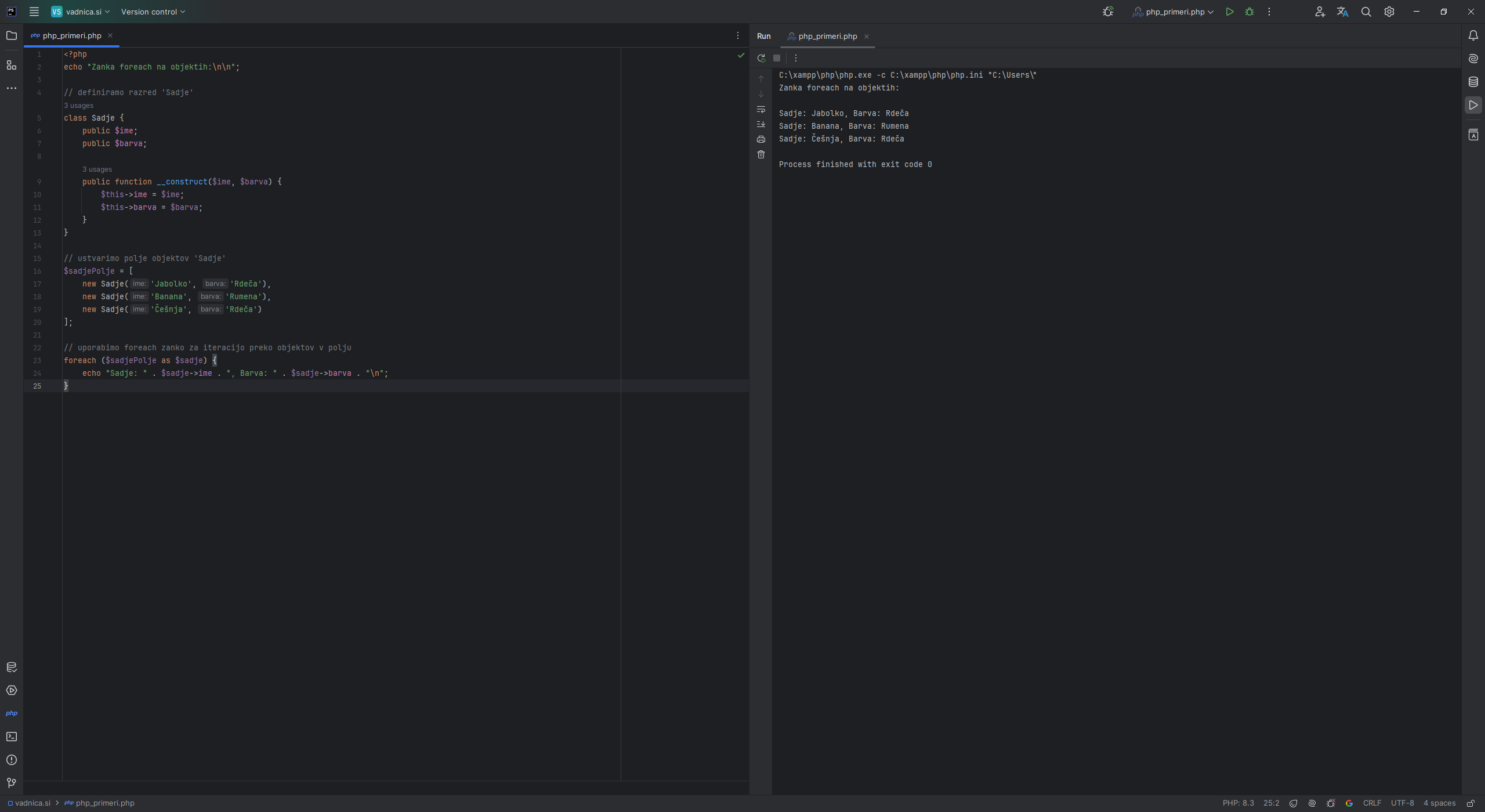 Zanka foreach na objektih